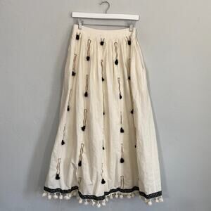 Anthropologie x Reynu Tandon Marlee Tassel Maxi Skirt Women Sz Small? Ivory Flaw